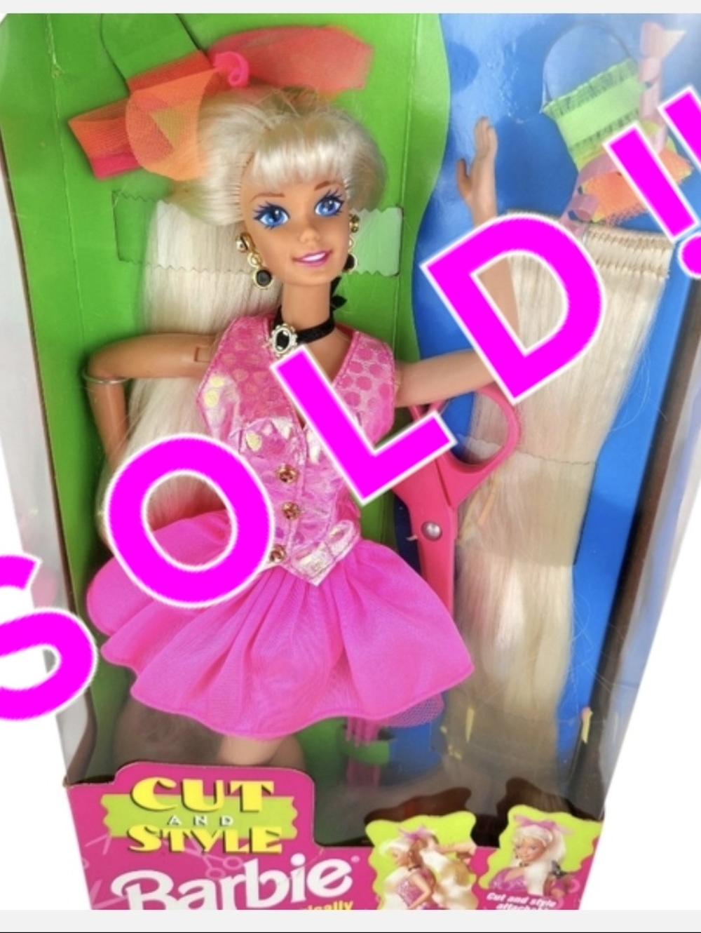 VTG. 1994 Cut & Style Barbie w Super Long Blonde Hair~ New & Rare